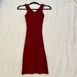 Red Knit V Neck Sleeveless Midi Dress Womens Size Large
